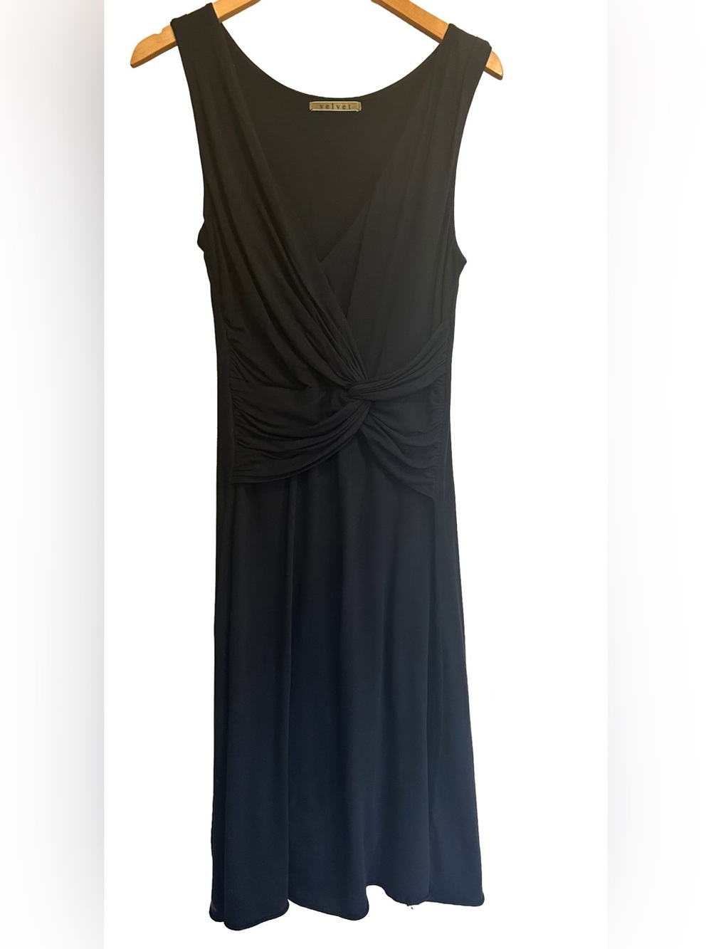 Velvet by Graham & Spencer Sleeveless Black 100% Cotton Side-Knot Midi Dress